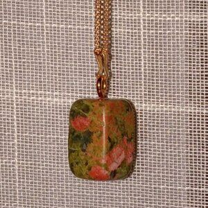 Green and pink unakite jasper stone on rose gold chain.. pendulum necklace